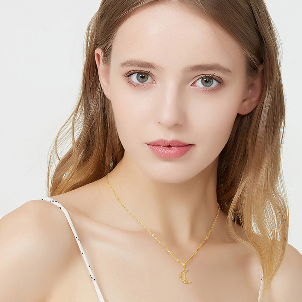 Collar con colgante de luna de circonita en oro de 10 quilates-2