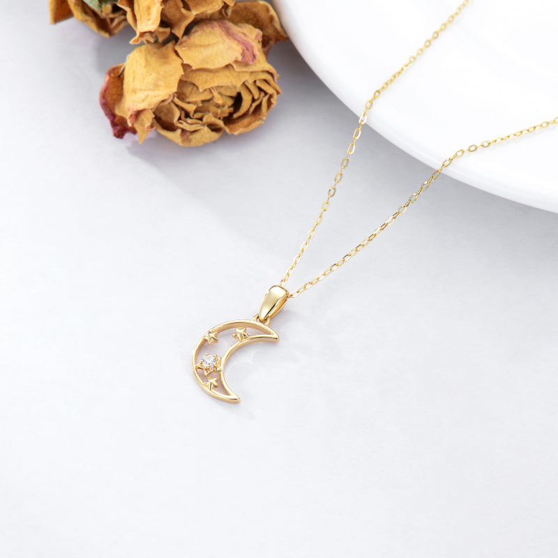 10K Gold Zircon Moon Pendant Necklace-4