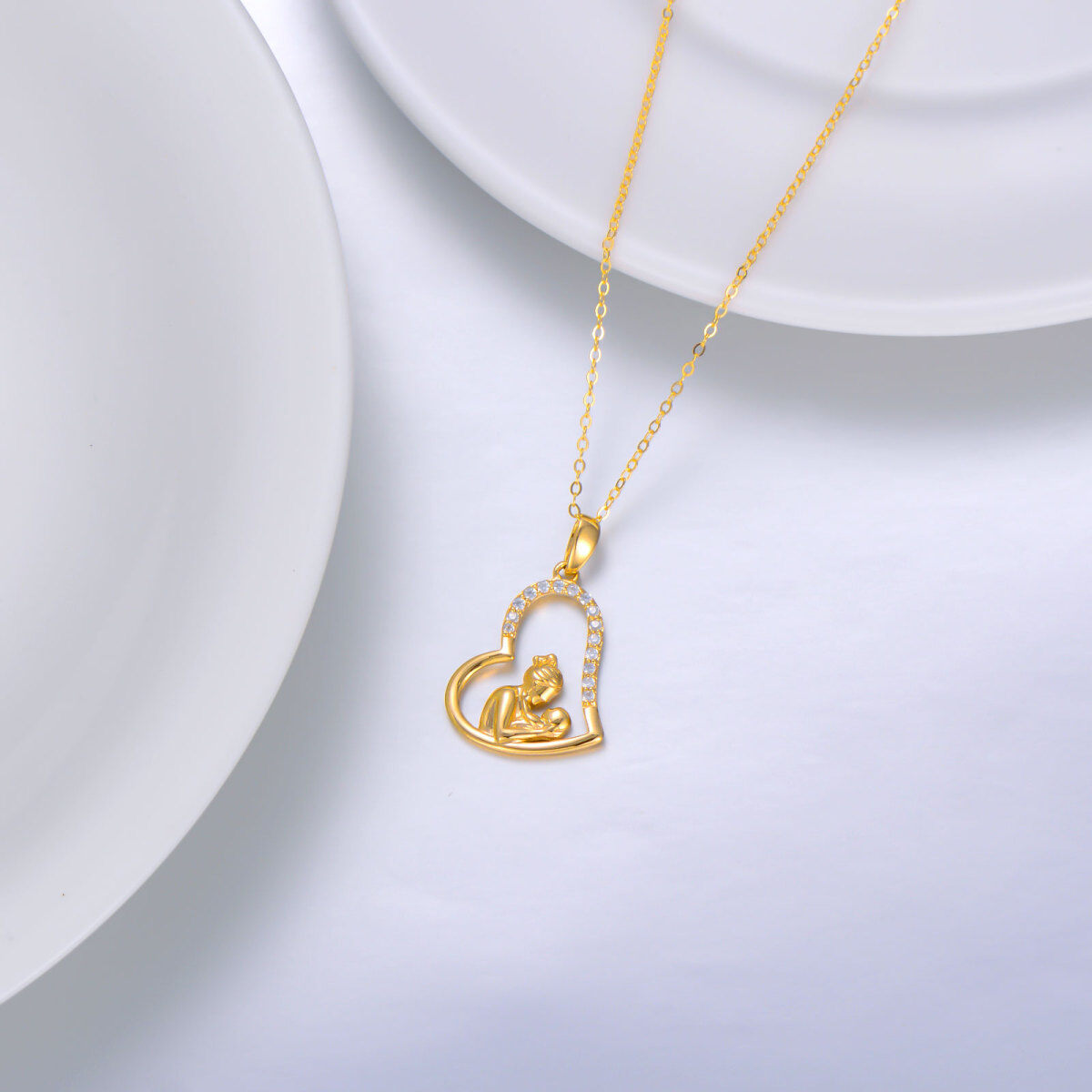 Collar Colgante Corazón Madre e Hija Circonitas Oro 14K-3