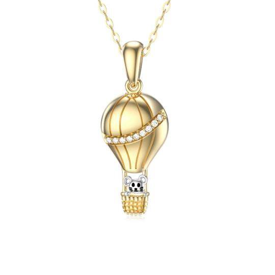 Collana con ciondolo con zircone e mongolfiera in oro 14K