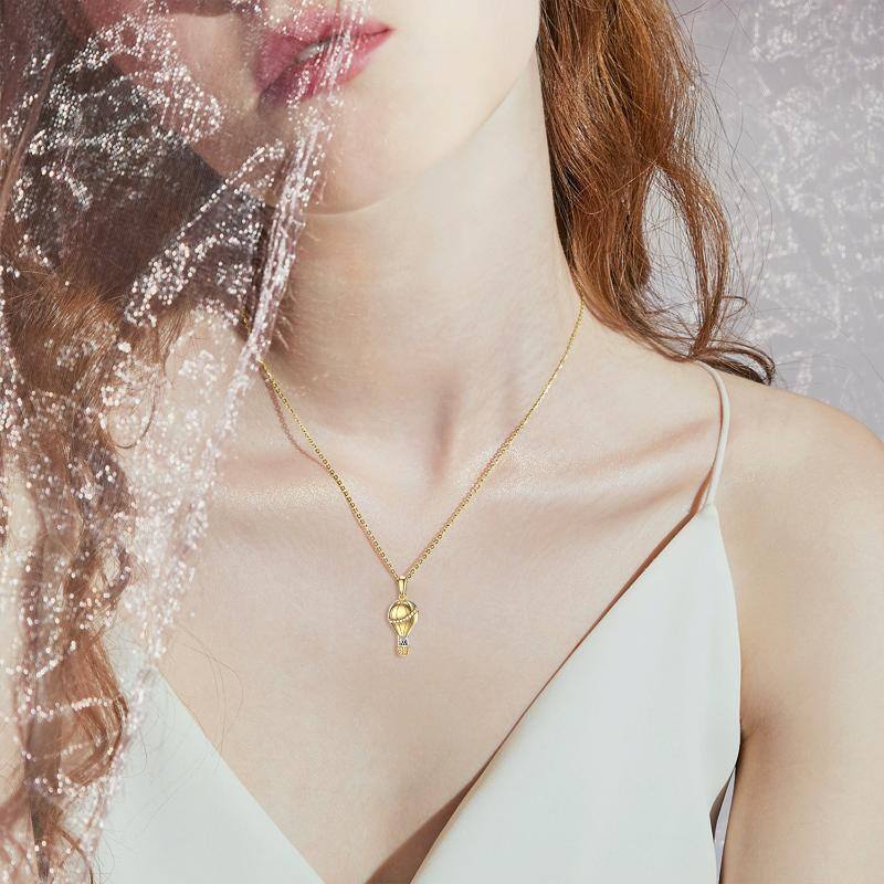 10K Gold Zircon Mouse & Hot Air Balloon Pendant Necklace-2