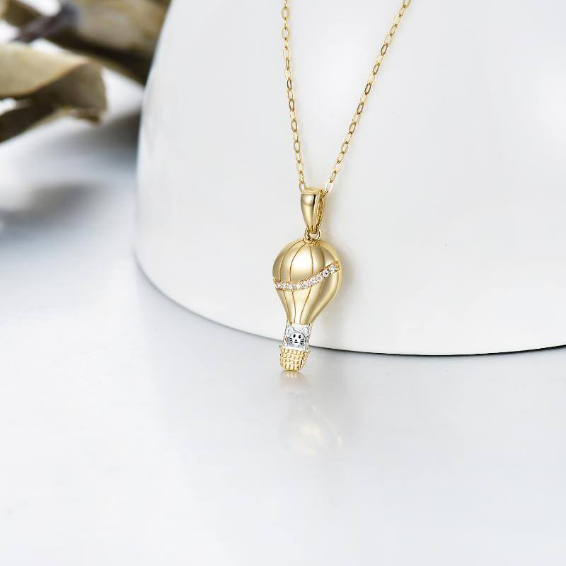 10K Gold Zircon Mouse & Hot Air Balloon Pendant Necklace-3