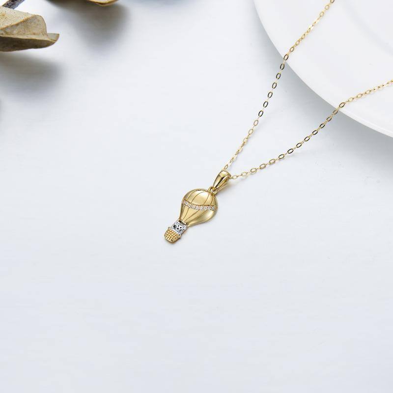 10K Gold Zircon Mouse & Hot Air Balloon Pendant Necklace-4