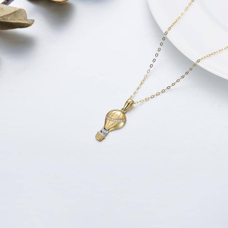 14K Gold Zirkon Maus & Heißluftballon Anhänger Halskette-4