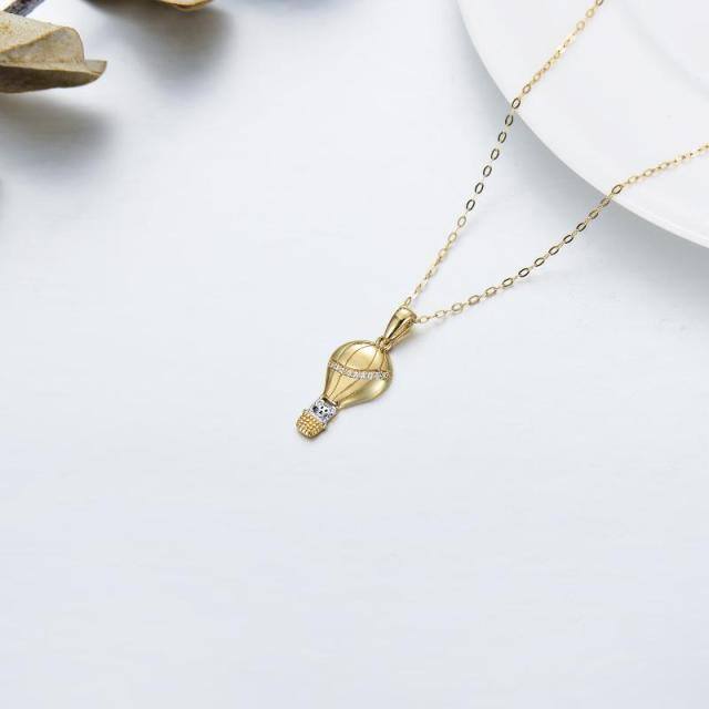 14K Gold Zircon Mouse & Hot Air Balloon Pendant Necklace-4