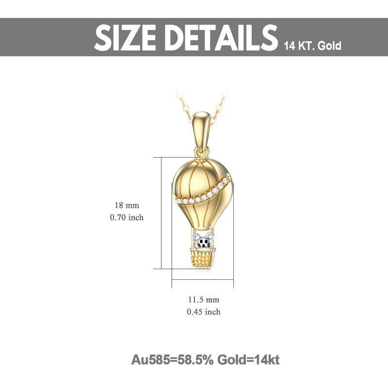 10K Gold Zircon Mouse & Hot Air Balloon Pendant Necklace-5