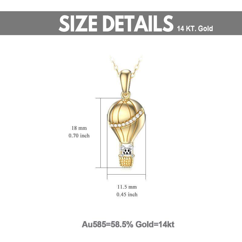 14K Gold Zircon Mouse & Hot Air Balloon Pendant Necklace-5