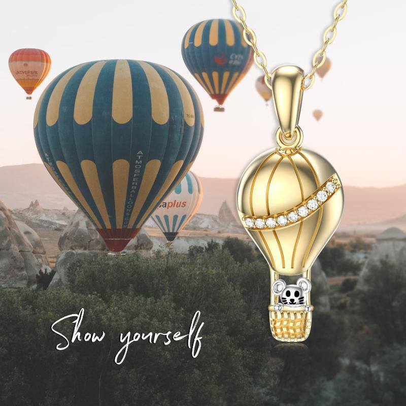 10K Gold Zircon Mouse & Hot Air Balloon Pendant Necklace-6