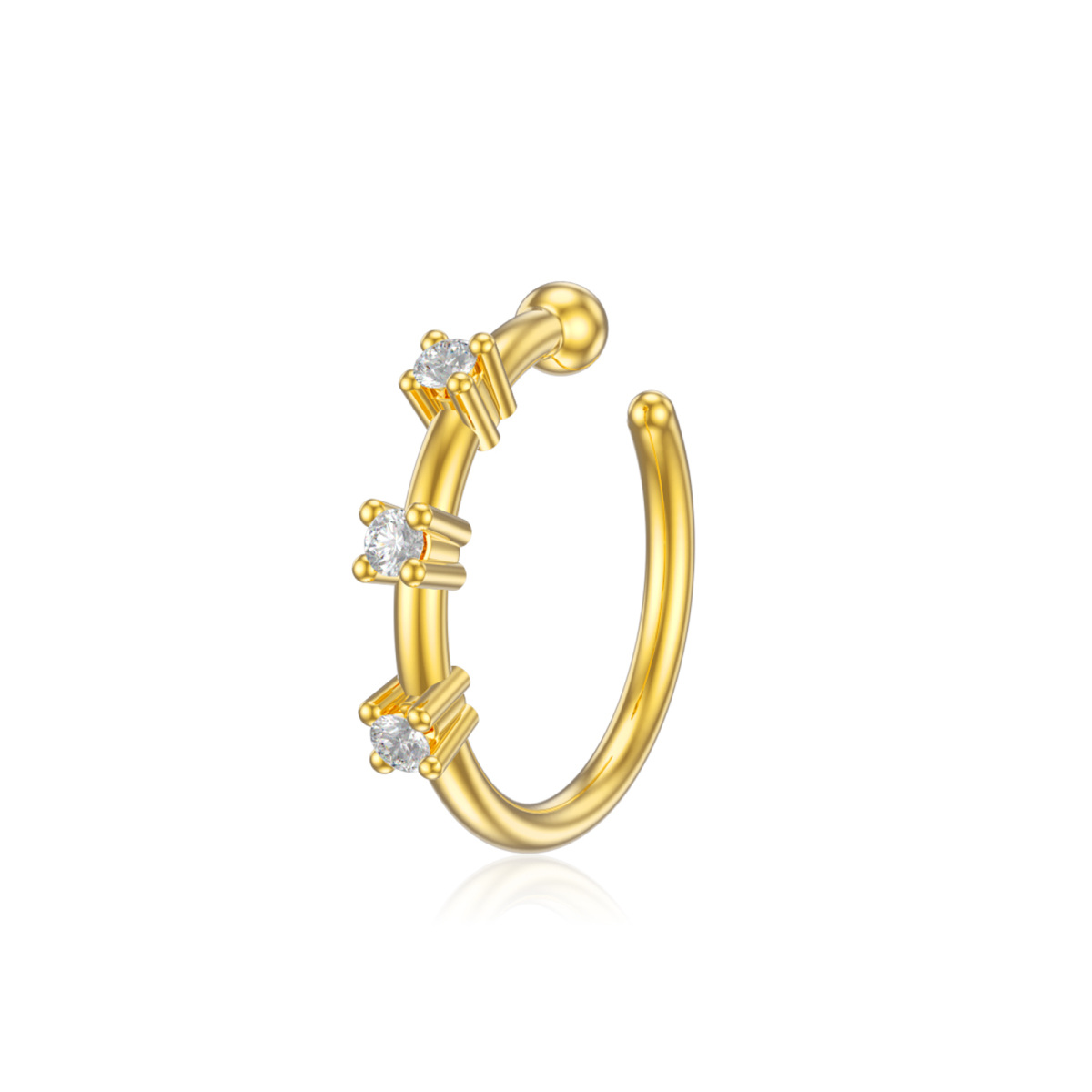 14K Gold Round Zircon Nose Ring-1