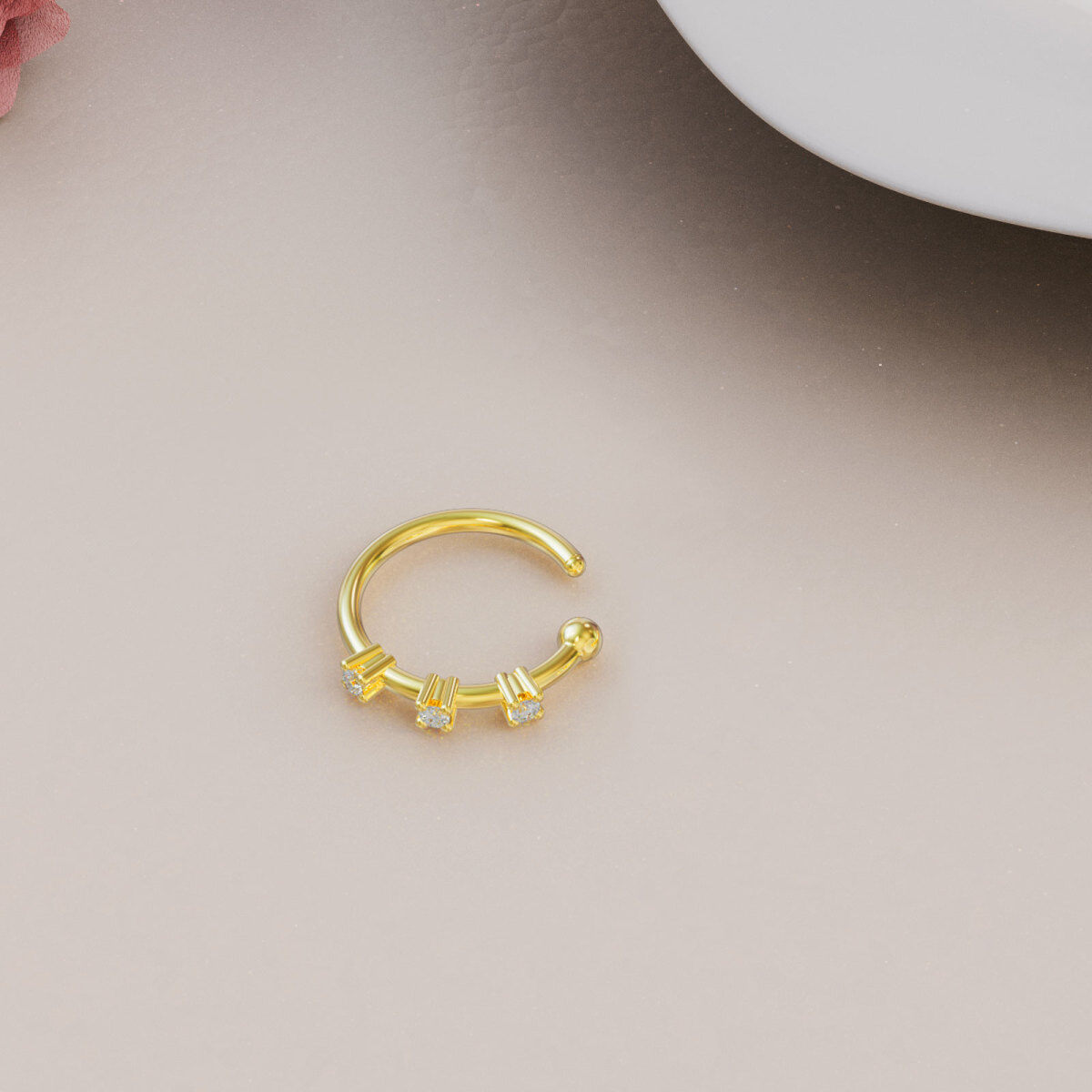 10K Gold Round Zircon Nose Ring-3