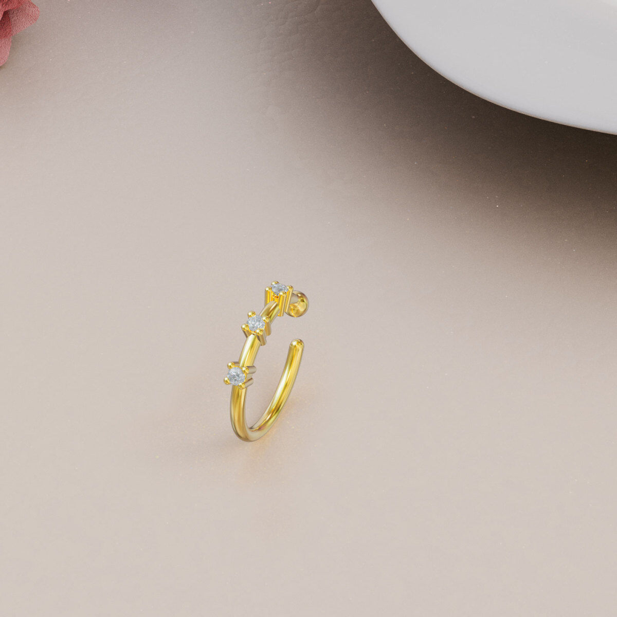 10K Gold Round Zircon Nose Ring-4