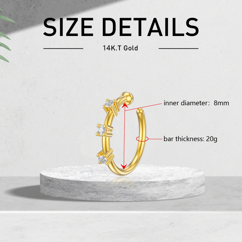 Anillo nasal de circonita redonda de oro de 18 quilates-5