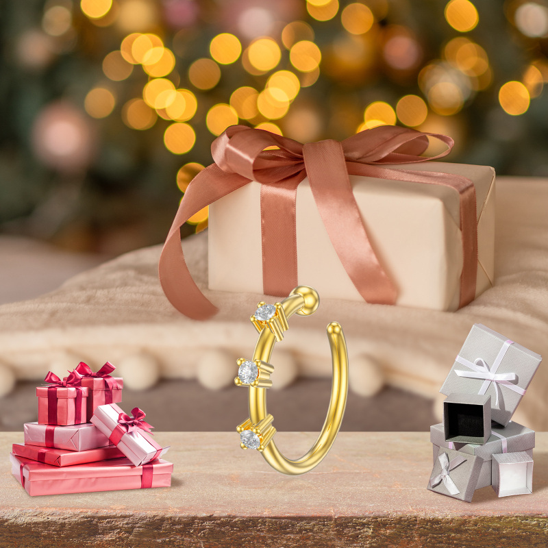 Anillo nasal de circonita redonda de oro de 18 quilates-6