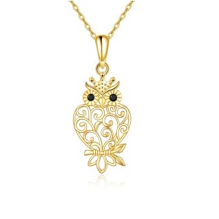 10K Gold Zircon Owl Pendant Necklace-19