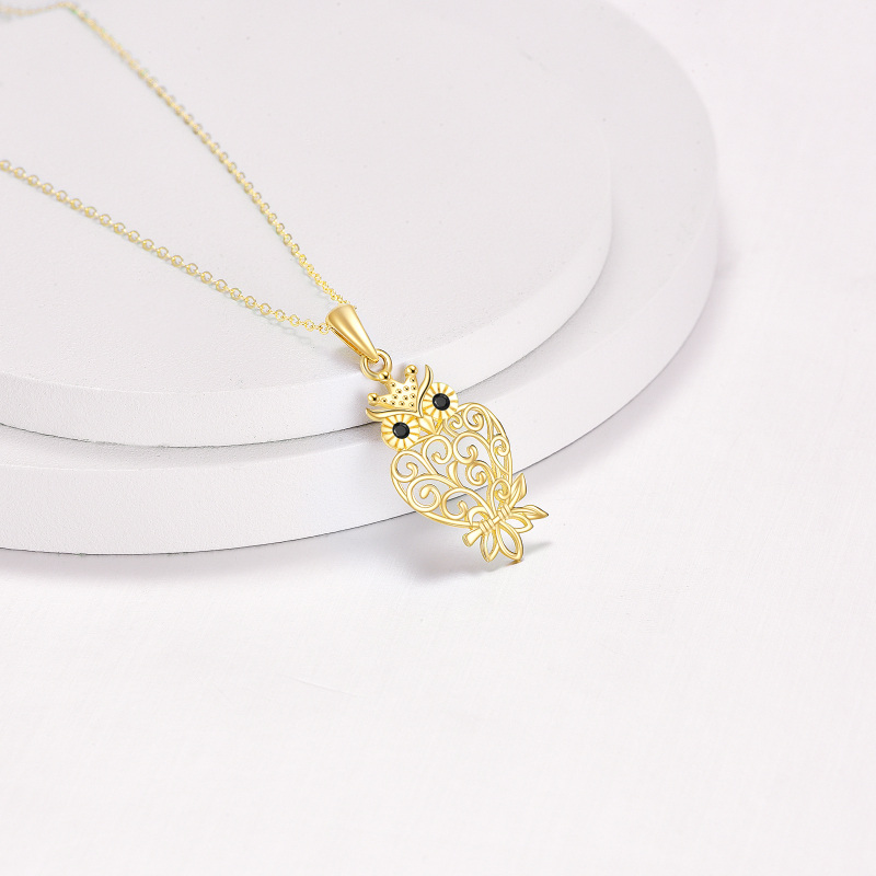 10K Gold Zircon Owl Pendant Necklace-3