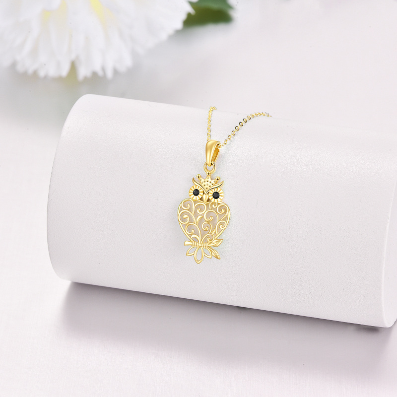 10K Gold Zircon Owl Pendant Necklace-4