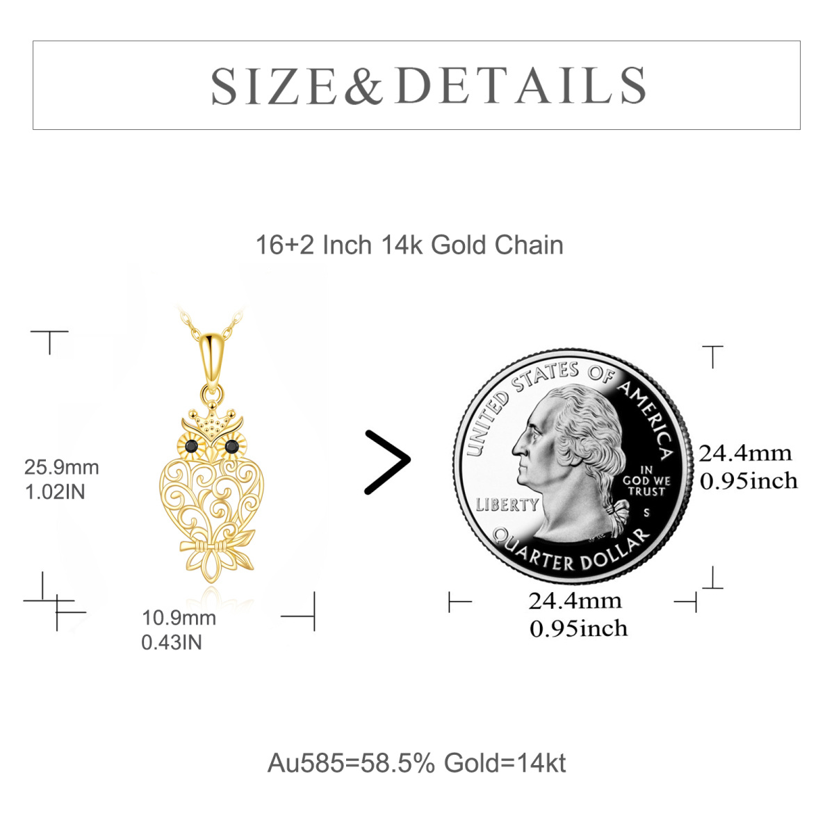 14K Gold Zirkon Eule Anhänger Halskette-5