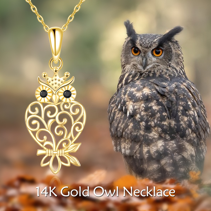 10K Gold Zircon Owl Pendant Necklace-6