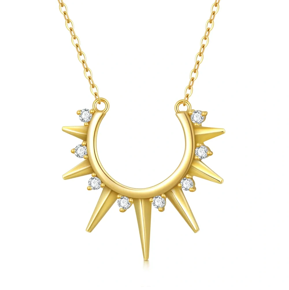 10K Gold Zircon Sun Pendant Necklace-1