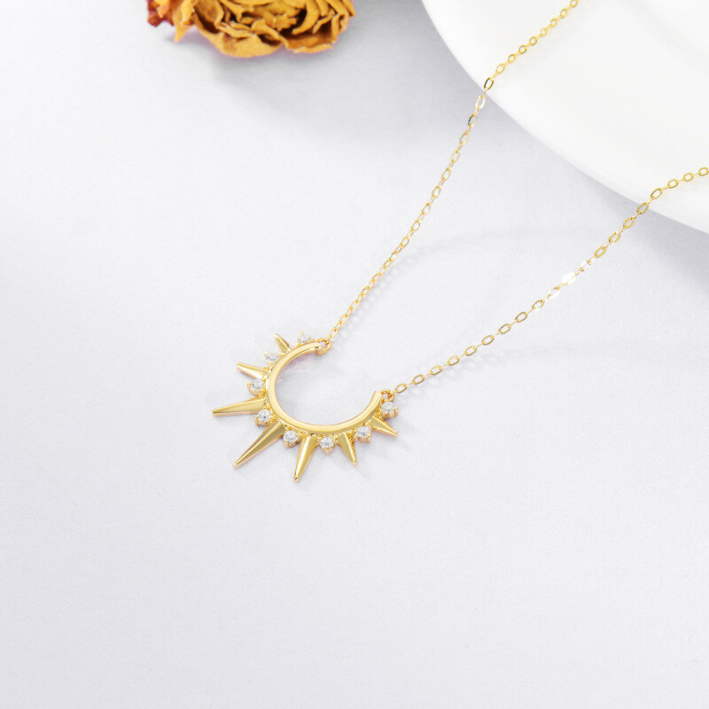 10K Gold Zircon Sun Pendant Necklace-4