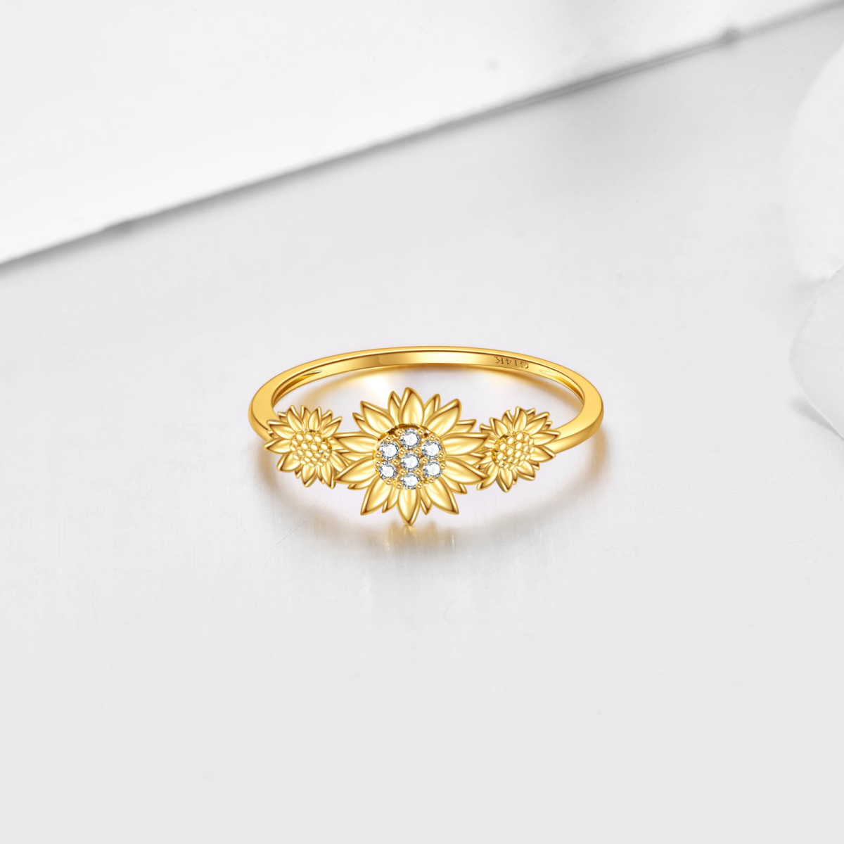 14K Gold Zircon Sunflower Engagement Ring-4