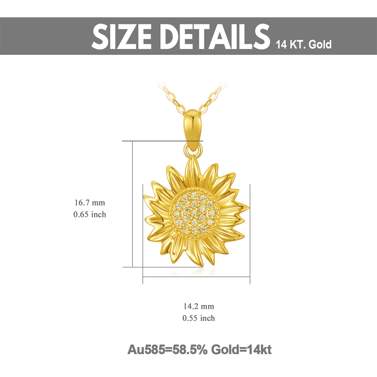 Colar com pingente de girassol em ouro amarelo 14K para mulheres-5