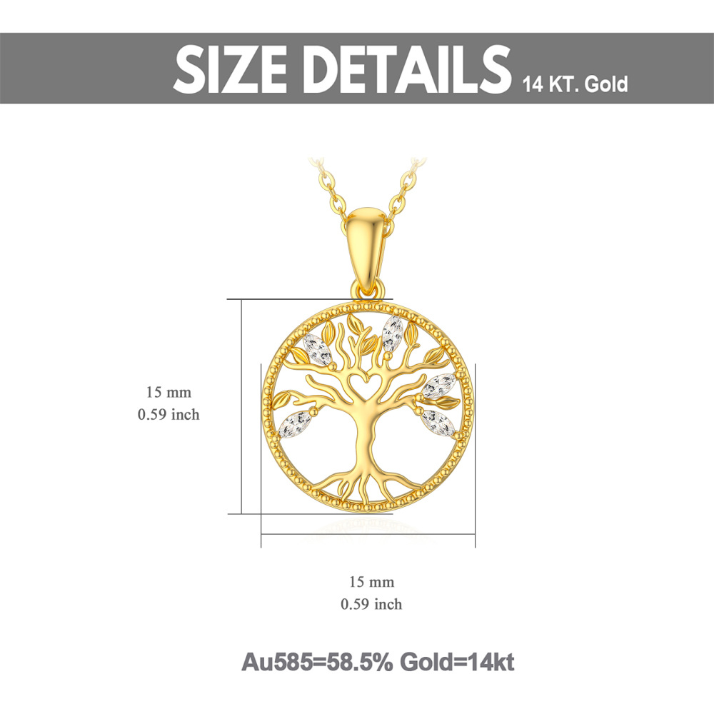 10K Gold Zircon Tree Of Life Pendant Necklace-5