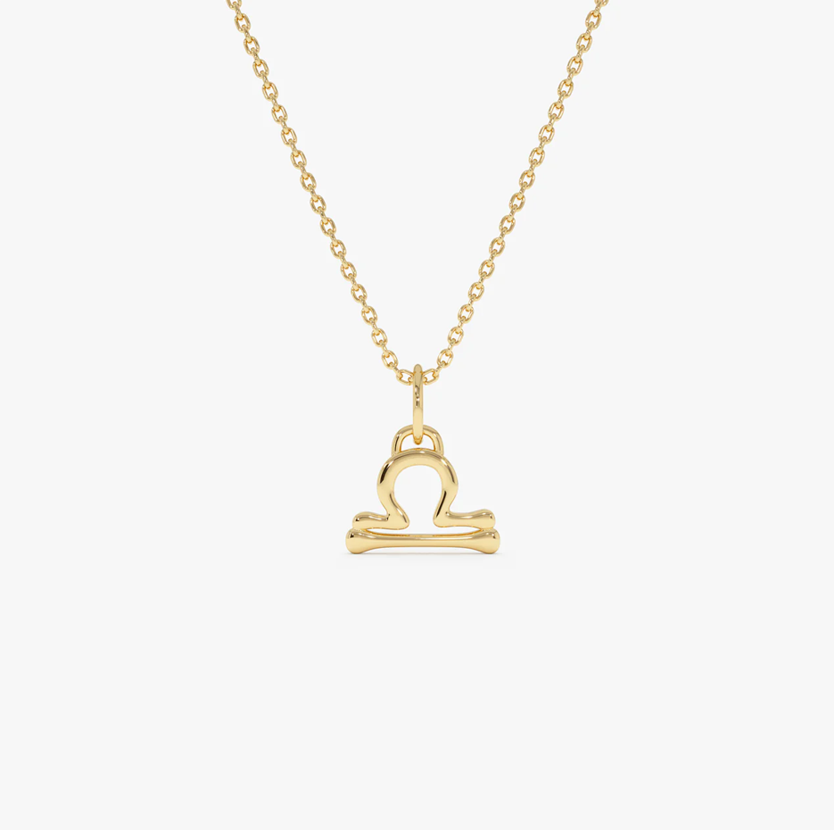 14K Libra Zodiac Charm Necklace-1