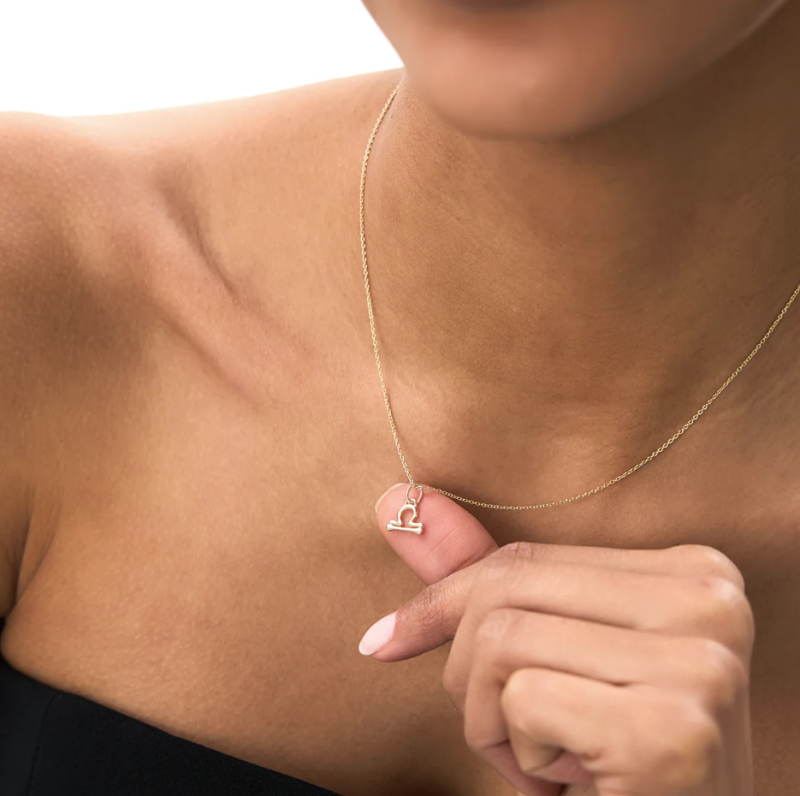 18K Libra Zodiac Charm Necklace-3