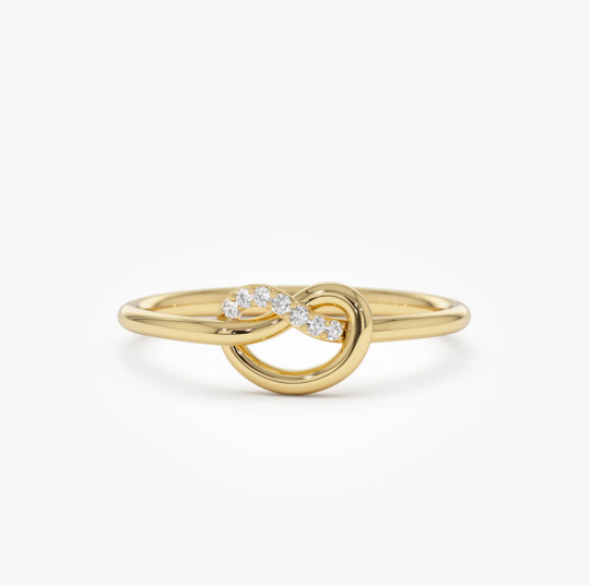 Anillo de diamantes naturales de 0,04 quilates con nudo de amor de 14 k