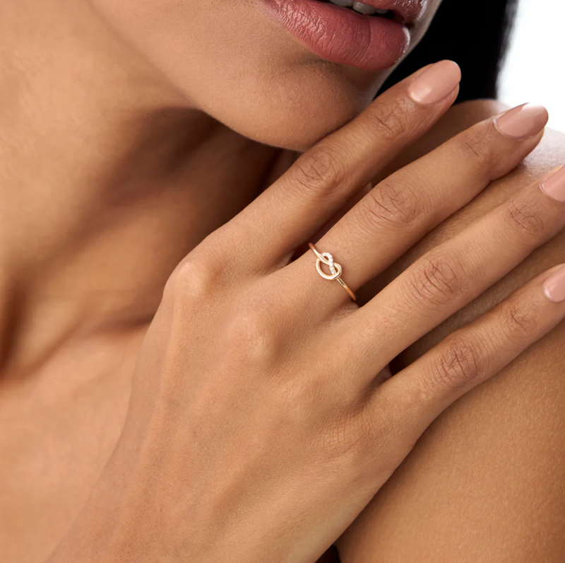 10K Love Knot 0.04 CT Natural Diamond Ring-4