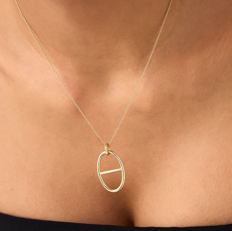 18K Minimalistyczny owalny naszyjnik z wisiorkiem-2
