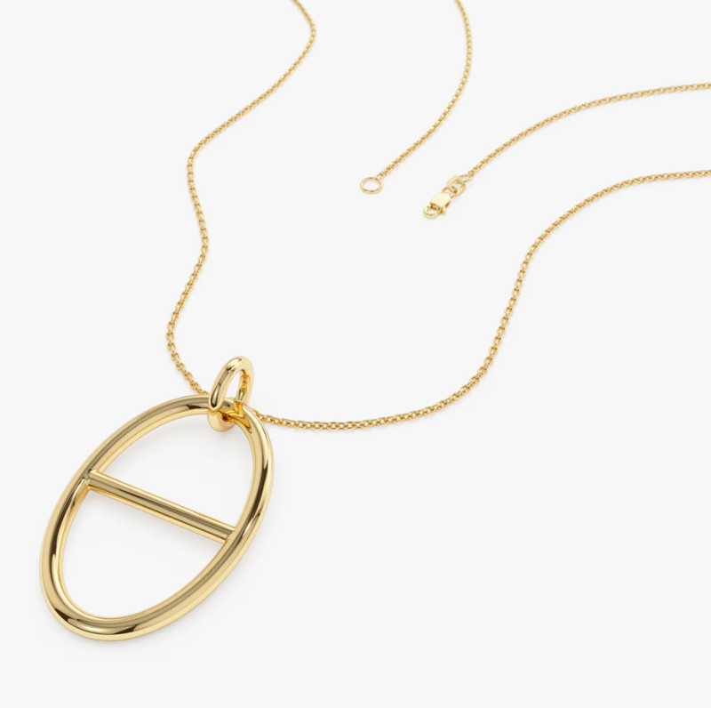 18K Minimalistyczny owalny naszyjnik z wisiorkiem-4