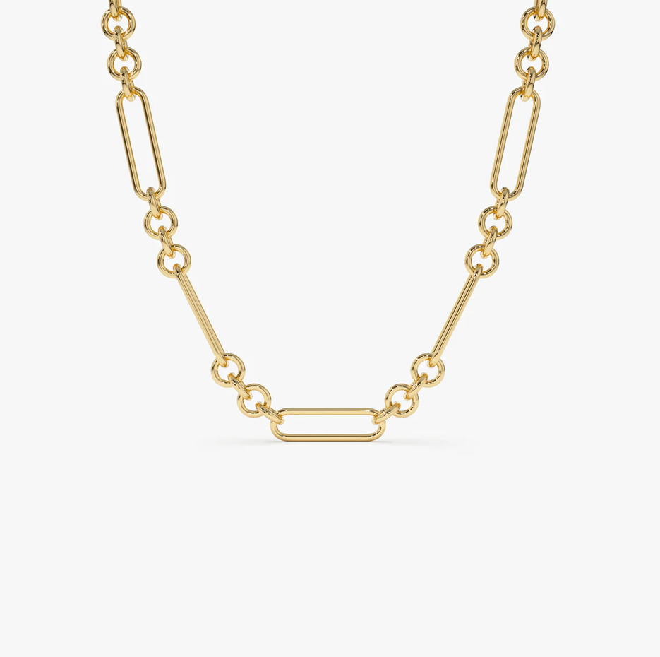 14k Mixed Link Paperclip Bolo Chain Necklace 4mm-1