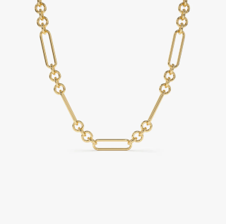 10K Mixed Link Paperclip Bolo Chain Necklace 4mm-5