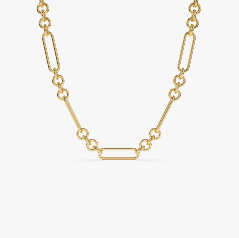 10K Mixed Link Paperclip Bolo Chain Necklace 4mm-8