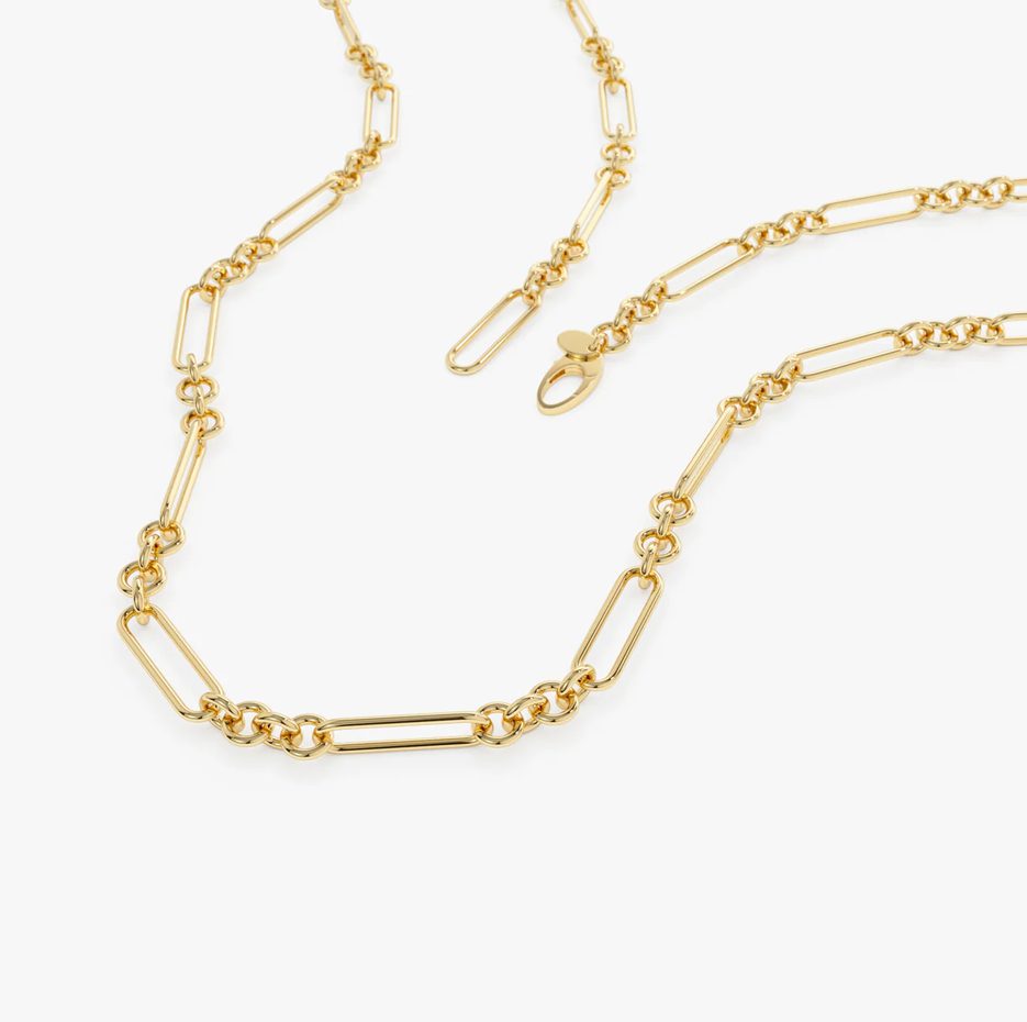10K Mixed Link Paperclip Bolo Chain Necklace 4mm-4