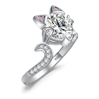 Sterling Silver Moissanite Cat Bow Open Ring for Women-4