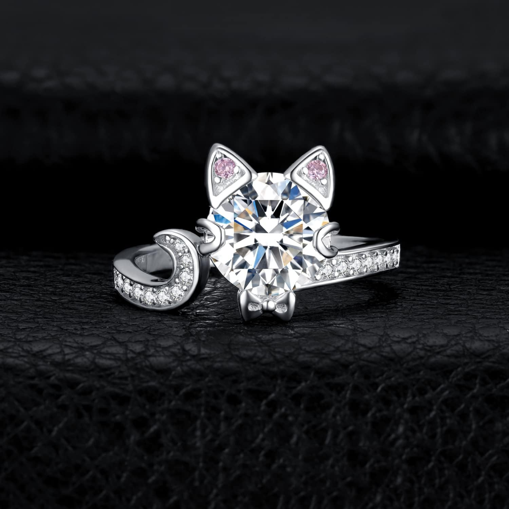 Anel Moissanite com Laço de Gato em Prata de Lei para Mulher-3