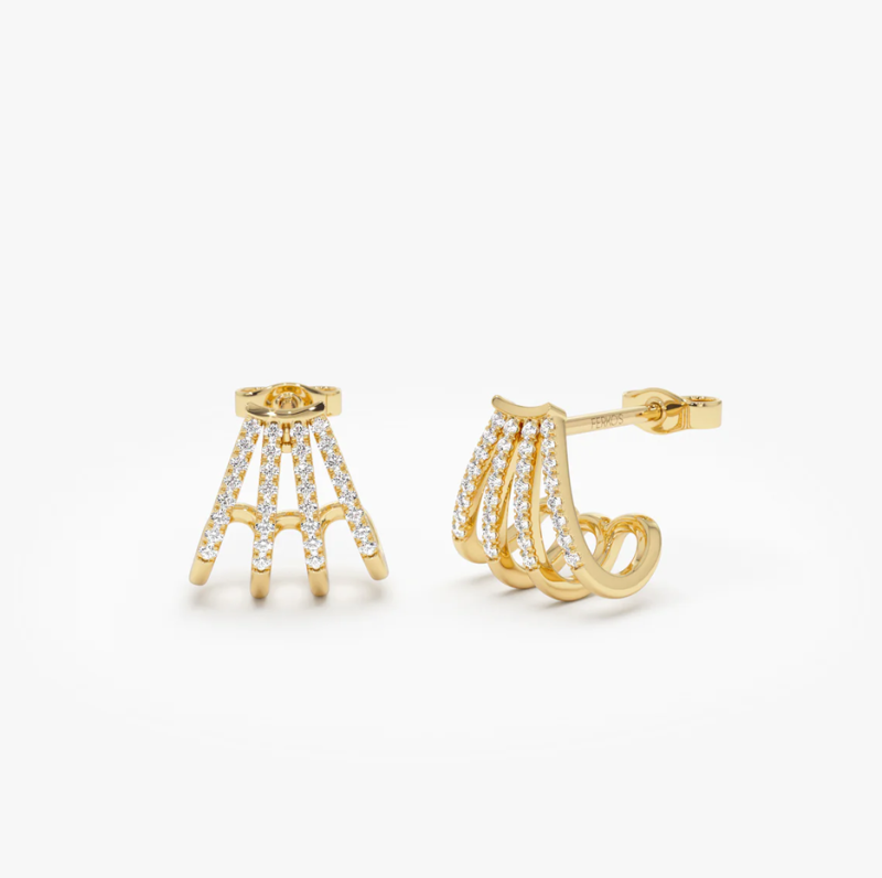 10K Multi Huggie Diamond Earrings-7