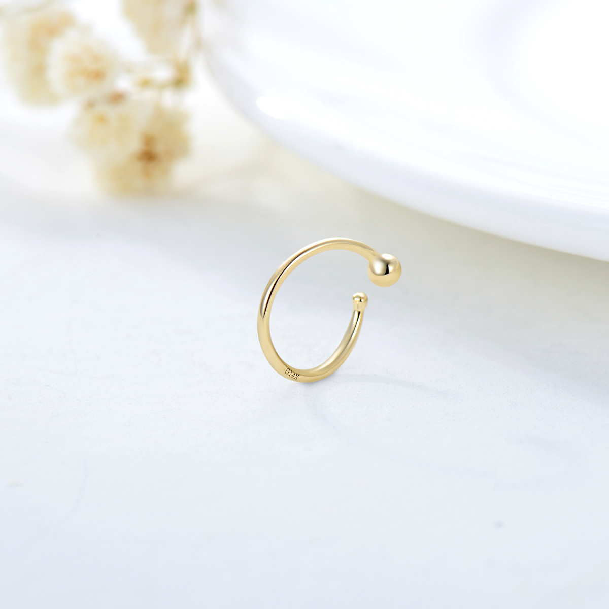 Anello al naso a due sfere in oro 14K-3