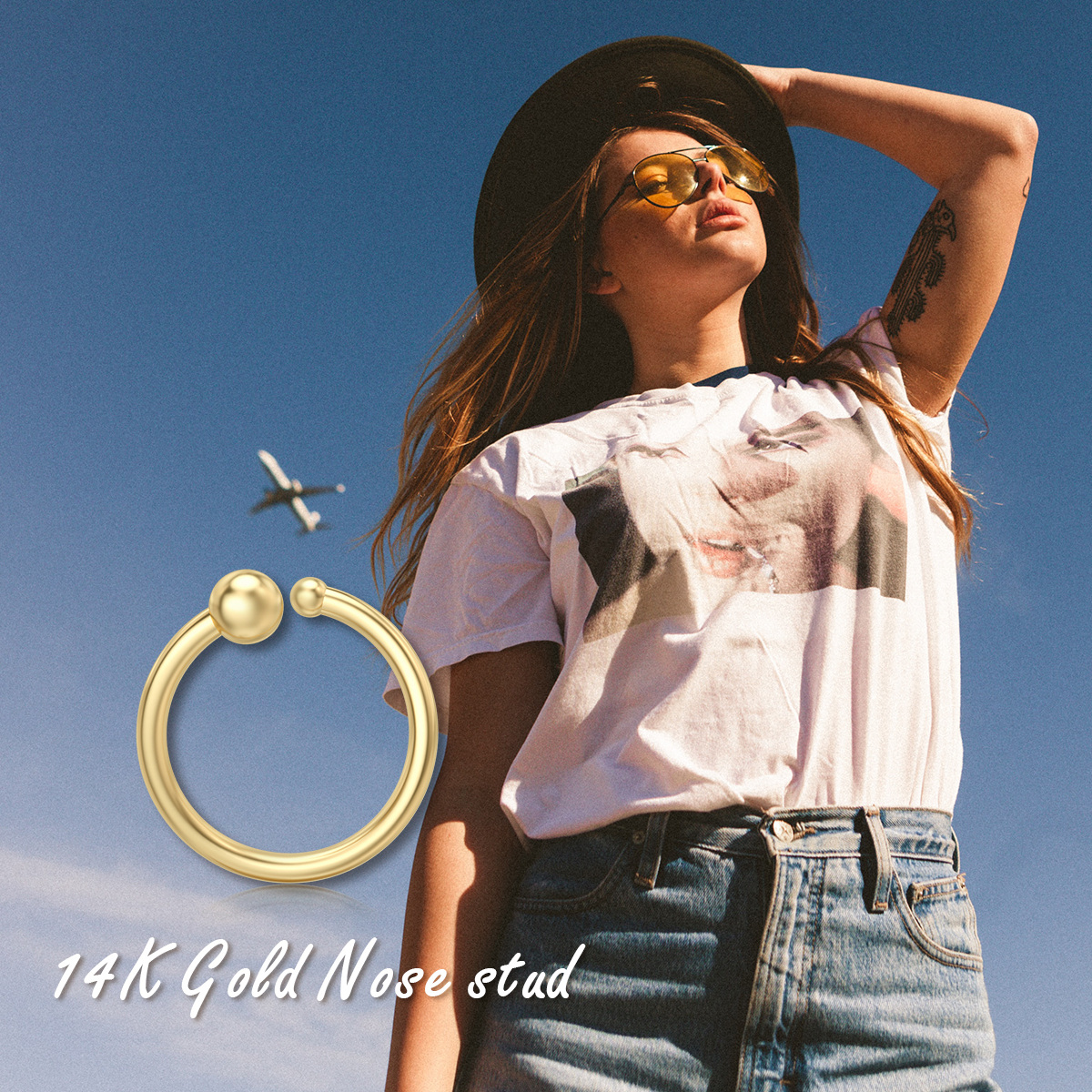 14K Gold Two Ball Nose Ring-6