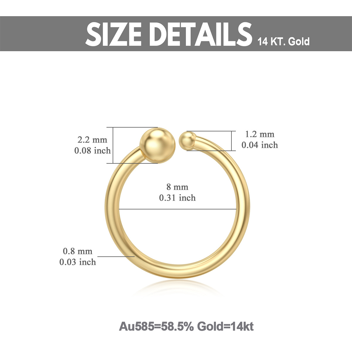 10K Gold Two Ball Nose Ring-5