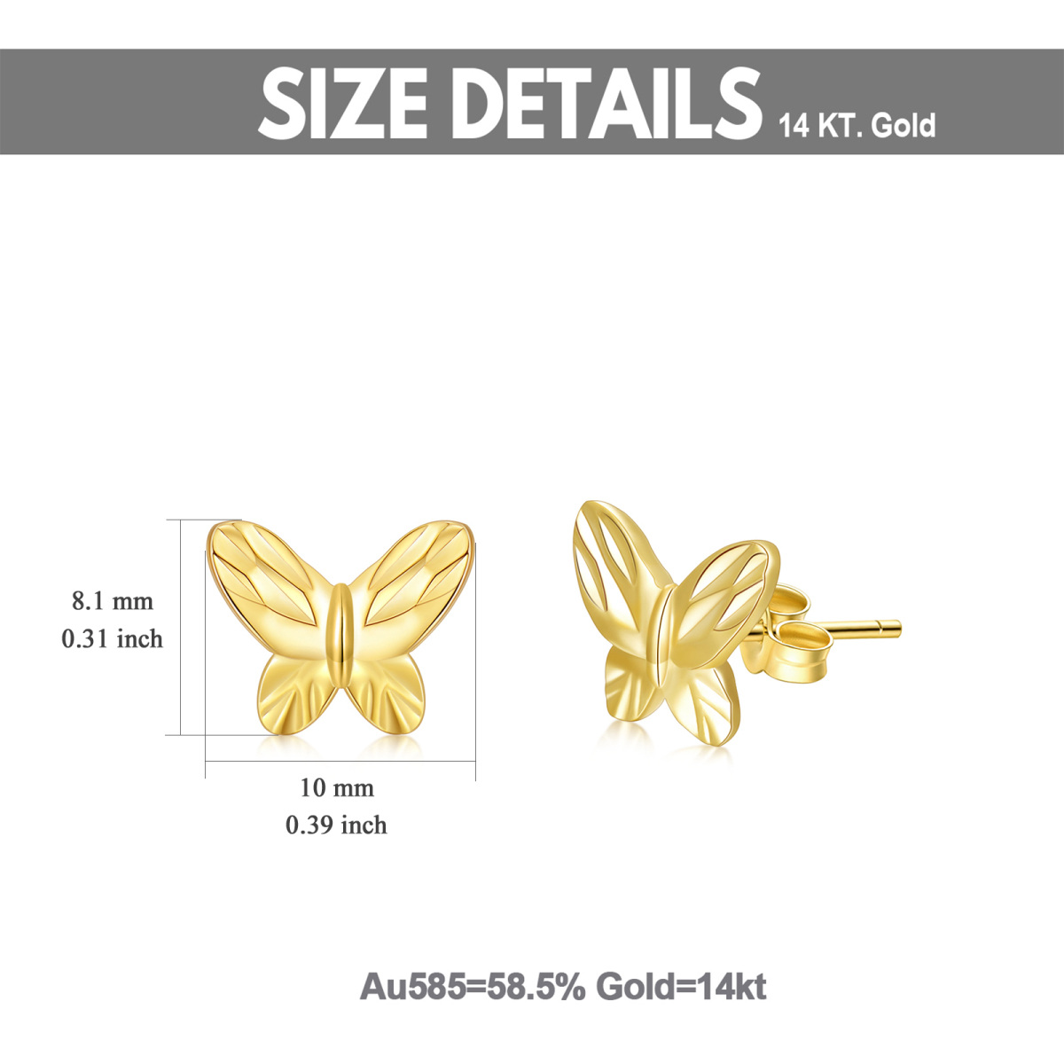 10K Gold Butterfly Stud Earrings-5