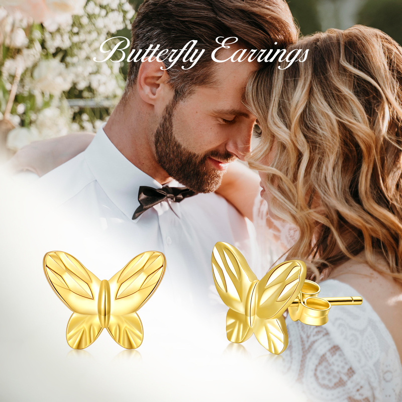 18K Gold Butterfly Stud Earrings-6