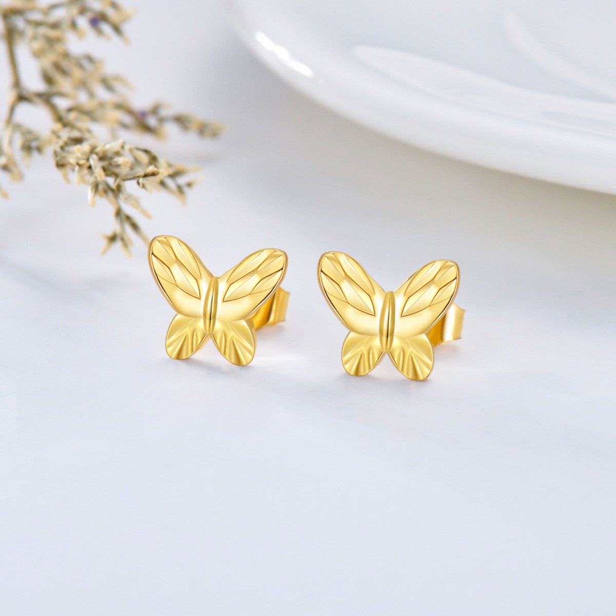 10K Gold Butterfly Stud Earrings-3