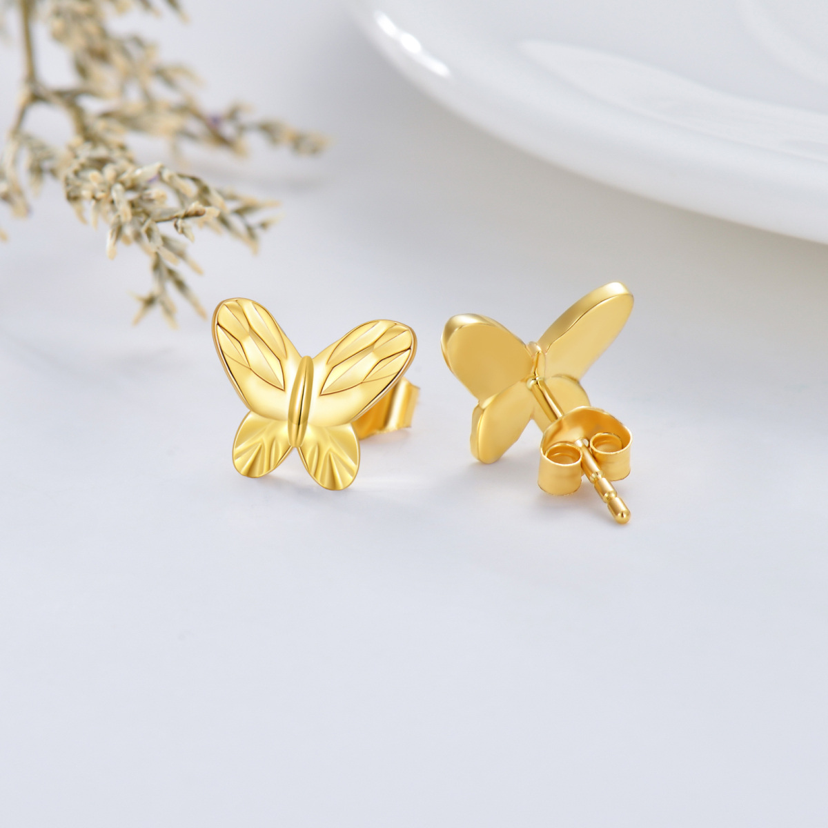 10K Gold Butterfly Stud Earrings-4