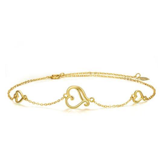 14K Gold Heart Single Layer Charm Anklet