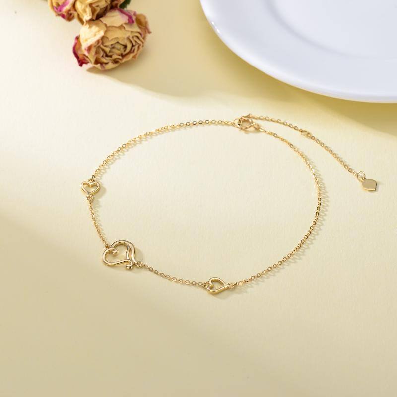 10K Gold Heart Single Layer Charm Anklet-3