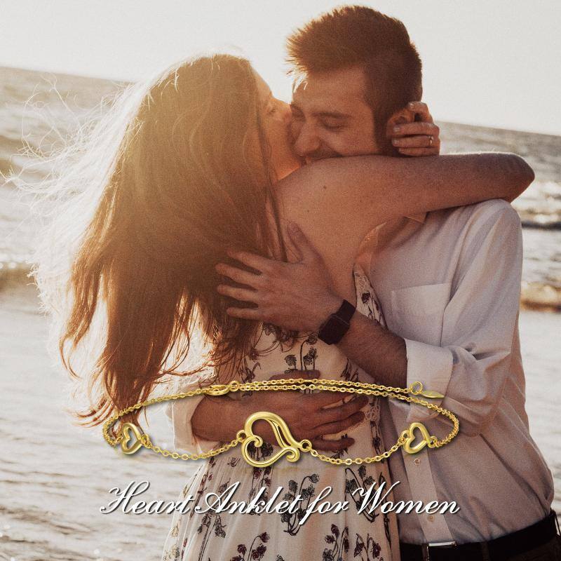 خلخال من الذهب عيار 14 قيراطًا على شكل قلب بطبقة واحدة-6